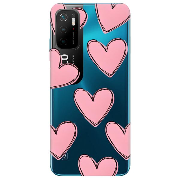 Прозорий чохол на Xiaomi Redmi Note 10 5G Сердечка рожеві принт 78