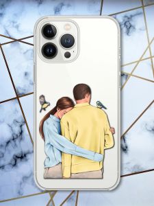 Прозорий чохол із захистом камери на iPhone 14 Pro патріотичний дизайн Українська пара принт 14