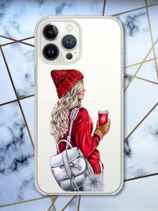 Прозорий чохол із захистом камери на iPhone 14 Pro Дівчина з рюкзаком принт 9