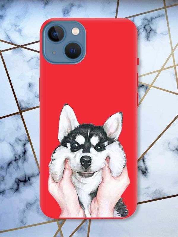 Матовий червоний чохол на Apple iPhone 13 Мордочка принт 121