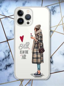 Прозорий чохол із захистом камери на iPhone 14 Pro Дівчина з кавою принт 59