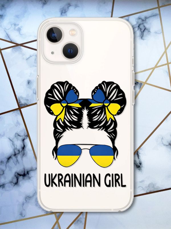Прозорий чохол для iPhone 14 Plus патріотичний дизайн Українська дівчина принт 113