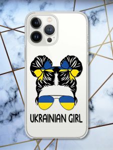 Чохол із захистом камери для iPhone 14 Pro патріотичний дизайн Українська дівчина принт 113