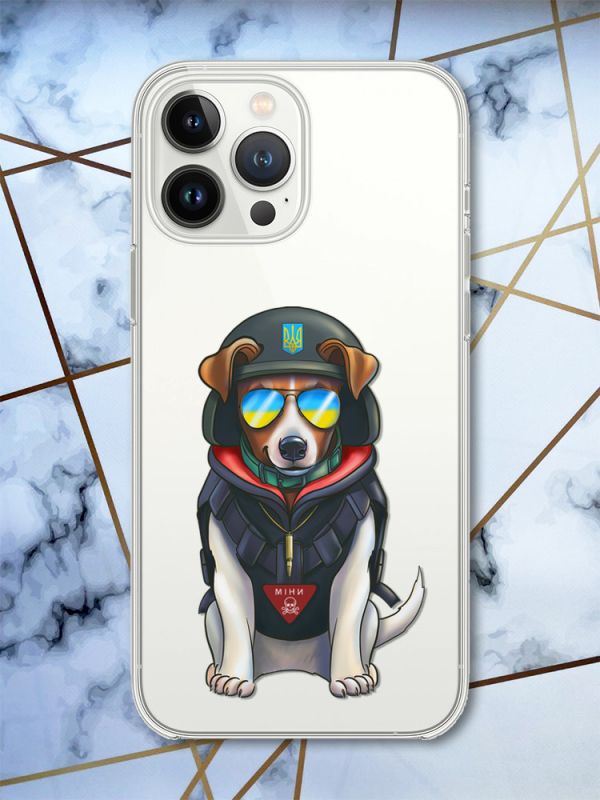 Прозорий чохол із захистом камери для iPhone 14 Pro патріотичний дизайн Пес Патрон принт 4
