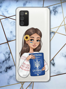 Прозорий чохол для Samsung Galaxy A02s патріотичний дизайн Дівчина з паспортом принт 12