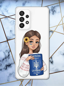 Прозорий чохол для Samsung Galaxy A53 патріотичний дизайн Дівчина з паспортом принт 12
