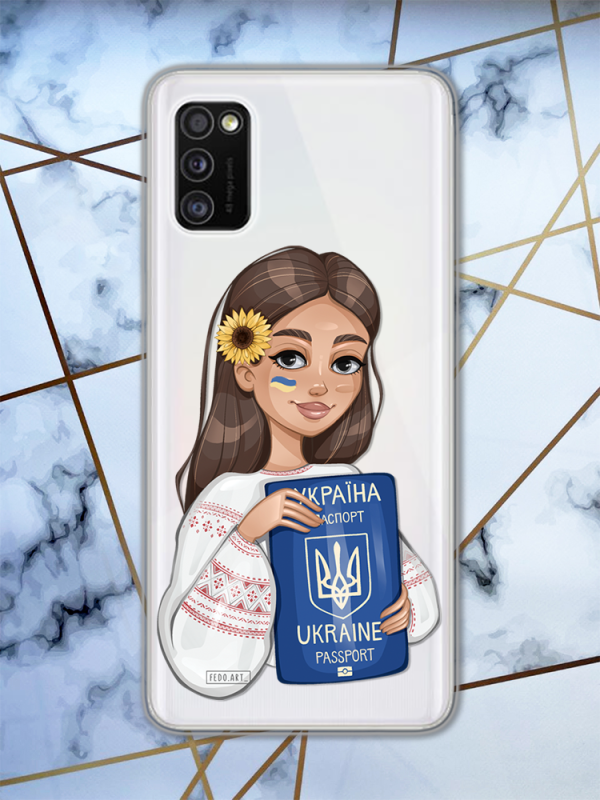 Прозорий чохол для Samsung Galaxy A41 патріотичний дизайн Дівчина з паспортом принт 12