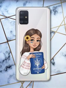 Прозорий чохол на Samsung Galaxy A71 / A715 патріотичний дизайн Дівчина з паспортом принт 12