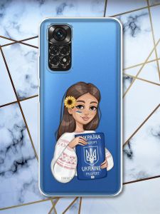 Прозорий чохол для Xiaomi Redmi Note 11 4G патріотичний дизайн Дівчина з паспортом принт 12