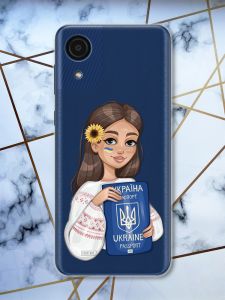 Прозорий чохол для Samsung Galaxy A03 Core / A032 патріотичний дизайн Дівчина з паспортом принт 12