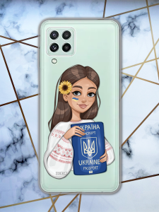 Прозорий чохол для Samsung Galaxy A22 5G патріотичний дизайн Дівчина з паспортом принт 12