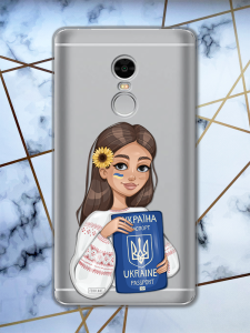 Прозорий чохол для Xiaomi Redmi Note 4 / Note 4X патріотичний дизайн Дівчина з паспортом принт 12