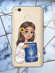 Прозорий чохол для Xiaomi Redmi 4Х патріотичний дизайн Дівчина з паспортом принт 12