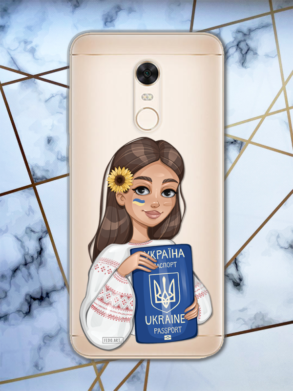 Прозорий чохол для Xiaomi Redmi 5 plus патріотичний дизайн Дівчина з паспортом принт 12