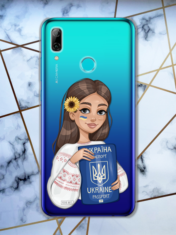 Прозорий чохол для Huawei P Smart 2019 патріотичний дизайн Дівчина з паспортом принт 12