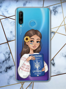 Прозорий чохол для Huawei P30 Lite патріотичний дизайн Дівчина з паспортом принт 12