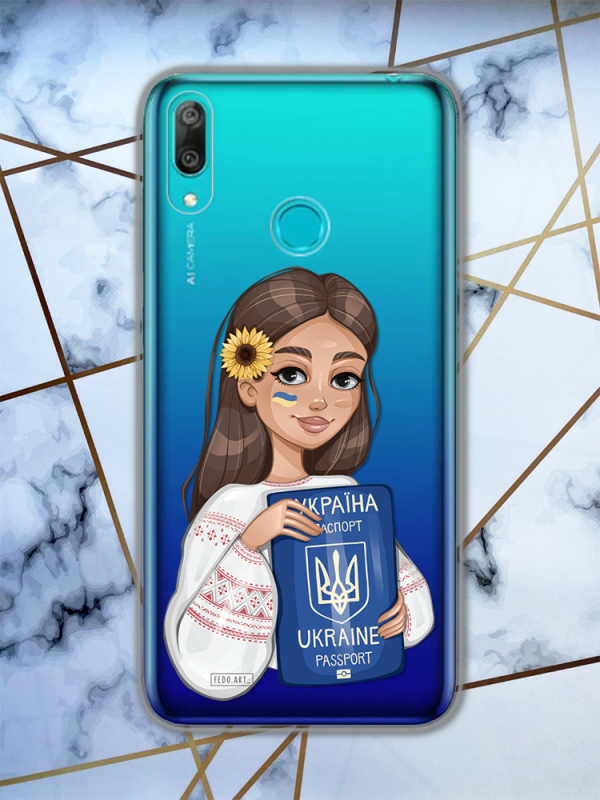Прозорий чохол для Huawei Y7 prime (2019) патріотичний дизайн Дівчина з паспортом принт 12