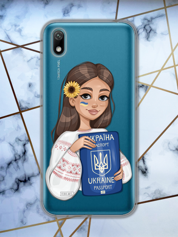 Прозорий чохол для Huawei Y5 2019 / Honor 8S патріотичний дизайн Дівчина з паспортом принт 12