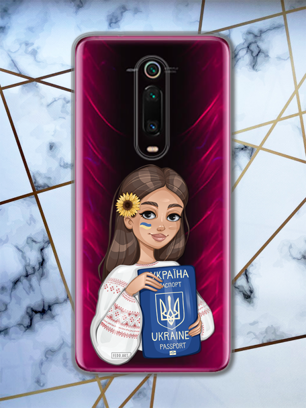 Прозорий чохол для Xiaomi Mi 9T / K20 патріотичний дизайн Дівчина з паспортом принт 12