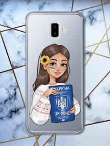 Прозорий чохол для Samsung Galaxy J6 Plus патріотичний дизайн Дівчина з паспортом принт 12