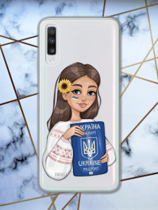 Прозорий чохол для Samsung Galaxy A70 (2019) / A705 патріотичний дизайн Дівчина з паспортом принт 12