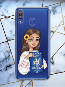 Прозорий чохол для Samsung Galaxy M20 патріотичний дизайн Дівчина з паспортом принт 12