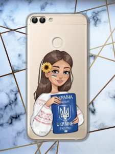 Прозорий чохол для Huawei P smart, enjoy 7S патріотичний дизайн Дівчина з паспортом принт 12