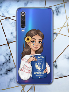 Прозорий чохол для Xiaomi Mi 9 патріотичний дизайн Дівчина з паспортом принт 12