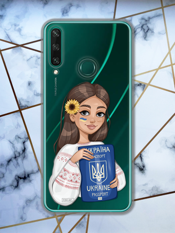 Прозорий чохол для Huawei Y6p патріотичний дизайн Дівчина з паспортом принт 12