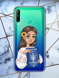 Прозорий чохол для Huawei Р40 lite E / Y7p патріотичний дизайн Дівчина з паспортом принт 12