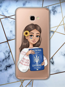 Прозорий чохол для Samsung Galaxy J4 Plus патріотичний дизайн Дівчина з паспортом принт 12