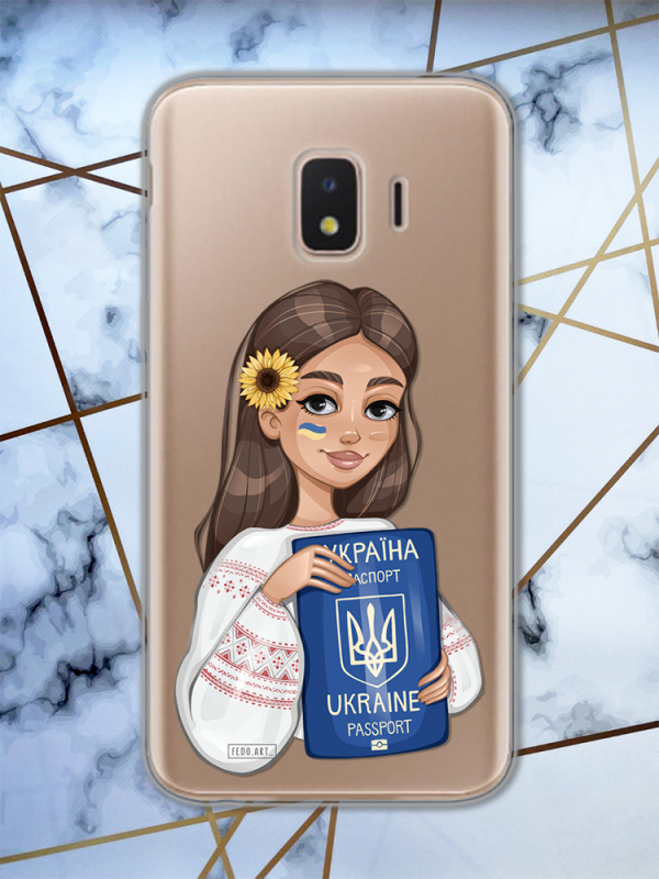 Прозорий чохол для Samsung Galaxy J2 Core патріотичний дизайн Дівчина з паспортом принт 12