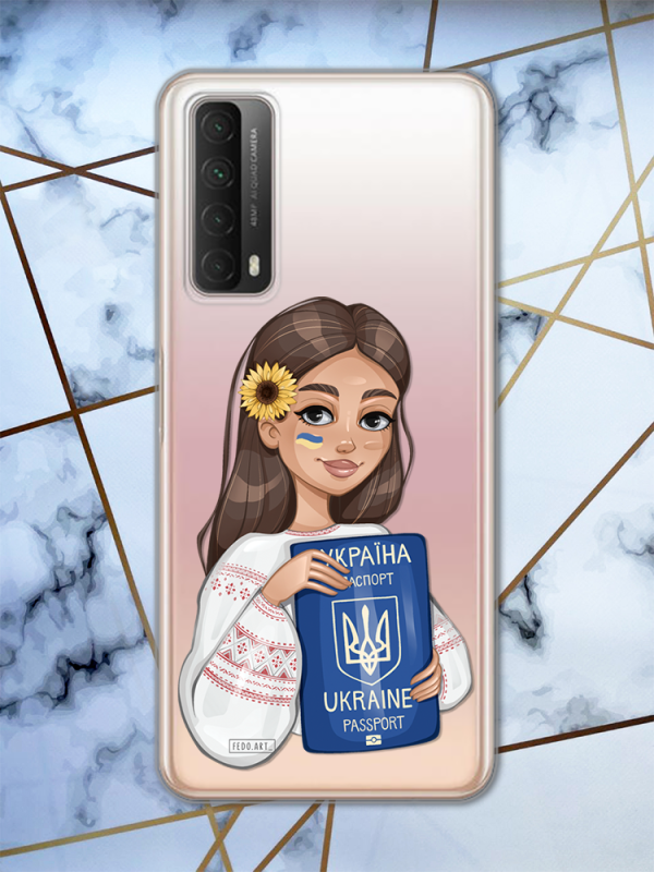 Прозорий чохол для Huawei P Smart 2021 патріотичний дизайн Дівчина з паспортом принт 12