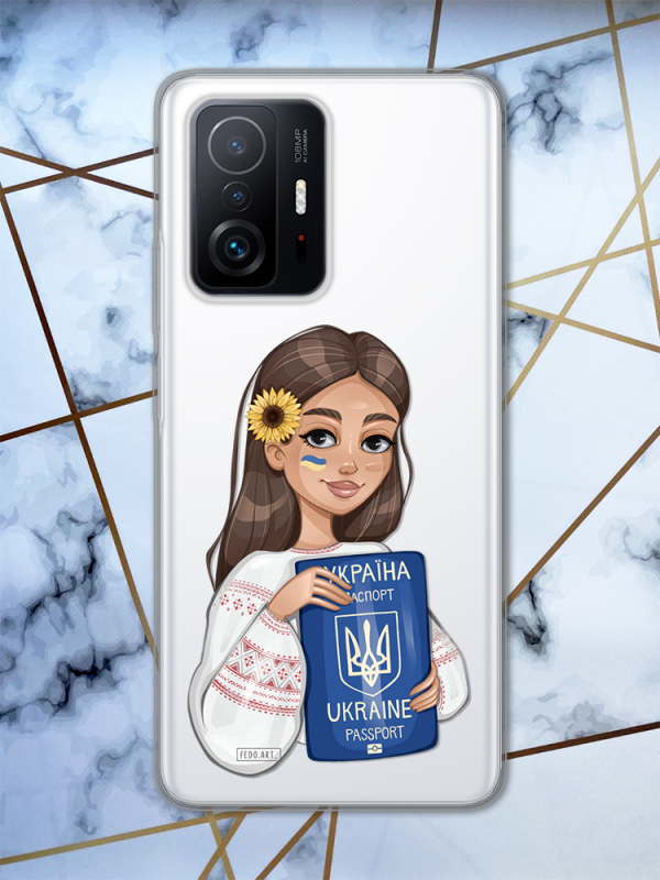 Прозорий чохол для Xiaomi 11T / 11T Pro патріотичний дизайн Дівчина з паспортом принт 12