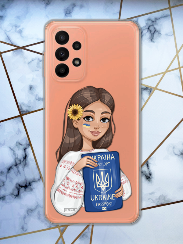 Прозорий чохол для Samsung Galaxy A23 4g патріотичний дизайн Дівчина з паспортом принт 12