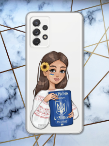Прозорий чохол для Samsung Galaxy A73 5G патріотичний дизайн Дівчина з паспортом принт 12