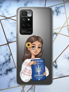 Прозорий чохол для Xiaomi Redmi 10 Prime патріотичний дизайн Дівчина з паспортом принт 12
