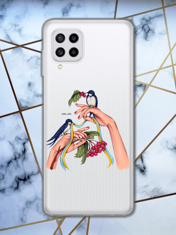 Прозорий чохол для Samsung Galaxy A22 4G / M22 / M32 / M22  Ластівки (патріотичний принт 15)