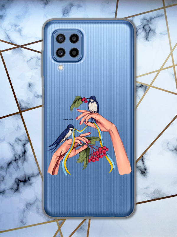 Прозорий чохол для Samsung Galaxy A22 4G / M22 / M32 / M22  Ластівки (патріотичний принт 15)