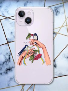 Прозорий чохол із захистом камери для iPhone 14 патріотичний дизайн Ластівки принт 15