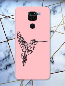 Матовий рожевий чохол на Xiaomi Redmi Note 9 Колібрі принт 122