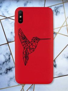 Матовий червоний чохол на Xiaomi Redmi 9А Колібрі принт 122