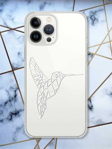 Прозорий чохол із захистом камери на iPhone 14 Pro Max Колібрі принт 123