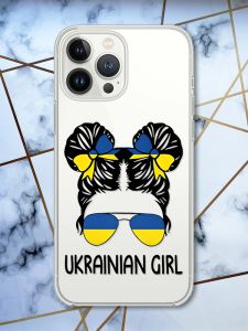 Чохол із захистом камери на iPhone 14 Pro Max патріотичний дизайн Українська дівчина принт 113