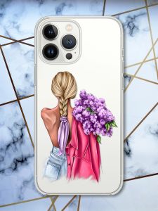 Чохол із захистом камери на iPhone 14 Pro Max Дівчина з бузком принт 7