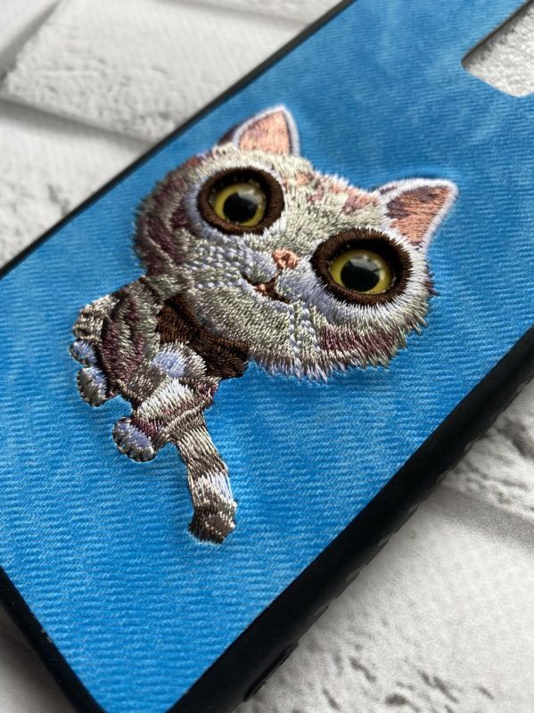 Силіконовий чохол, прикрашений малюнком на тканині, для Samsung Galaxy J8 (2018) Кіт на голубому