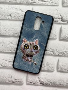 Силіконовий чохол, прикрашений малюнком на тканині, для Samsung Galaxy J8 (2018) Кіт на синьому