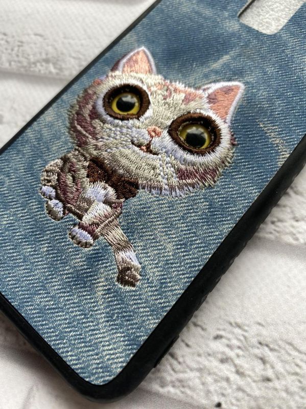 Силіконовий чохол, прикрашений малюнком на тканині, для Samsung Galaxy J8 (2018) Кіт на синьому