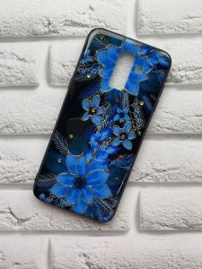 Чохол із блискітками для Samsung Galaxy J8 (2018) Квіти сині
