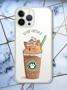 Чохол із захистом камери на iPhone 14 Pro Max Капучіно котик принт 97